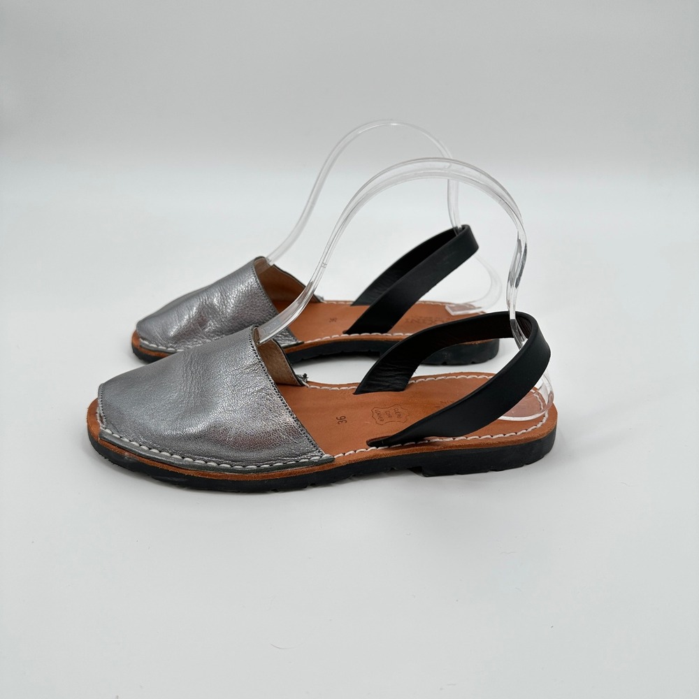 Calaxini Verano Silver Leather Avarcas Menorcan Slingback Sandals Spain Size 36 - Picture 5 of 7